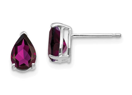 14k White Gold Rhodolite Garnet Pear Stud Earrings (Style XE80WRG)