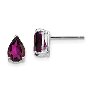 14k White Gold Rhodolite Garnet Pear Stud Earrings (Style XE80WRG)