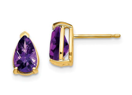 14k Pear Amethyst Checker Earrings (Style XE81AC)