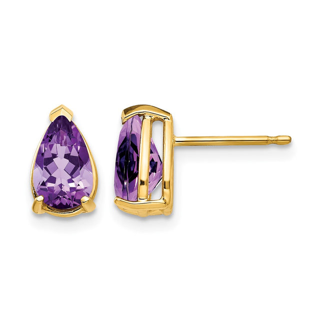 14k Pear Amethyst Earrings, 9 x 5mm