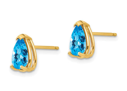 14k Pear Blue Topaz Checker Earrings (Style XE81BC)
