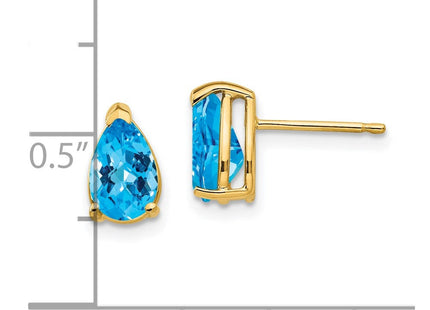 14k Pear Blue Topaz Checker Earrings (Style XE81BC)