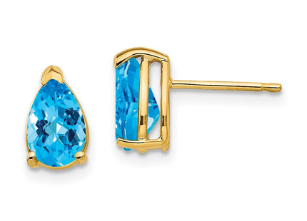 14k Pear Blue Topaz Checker Earrings (Style XE81BC)
