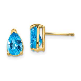 14k Pear Blue Topaz Checker Earrings (Style XE81BC)