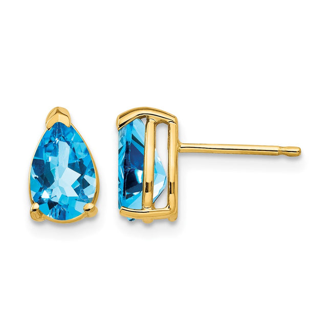 14k Pear Blue Topaz Earrings, 9 x 5mm