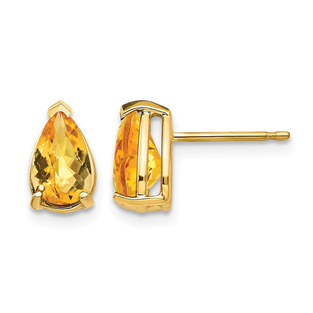 14k Pear Citrine Checker Earrings, 9 x 5mm