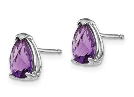14k White Gold Pear Amethyst Checker Earrings (Style XE81WAC)