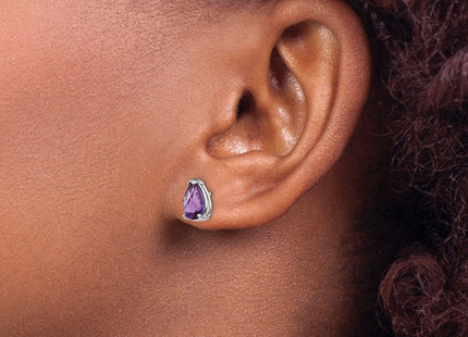 14k White Gold Pear Amethyst Checker Earrings (Style XE81WAC)