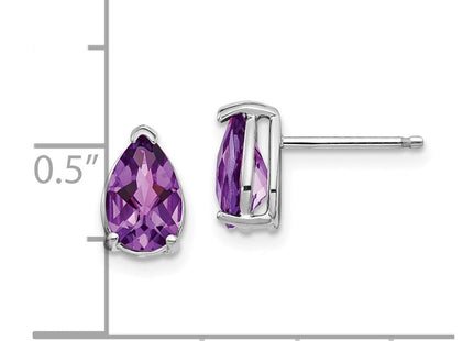 14k White Gold Pear Amethyst Checker Earrings (Style XE81WAC)