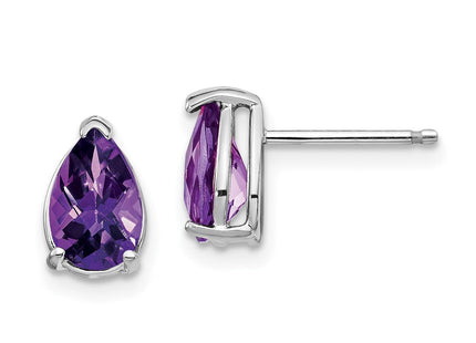 14k White Gold Pear Amethyst Checker Earrings (Style XE81WAC)