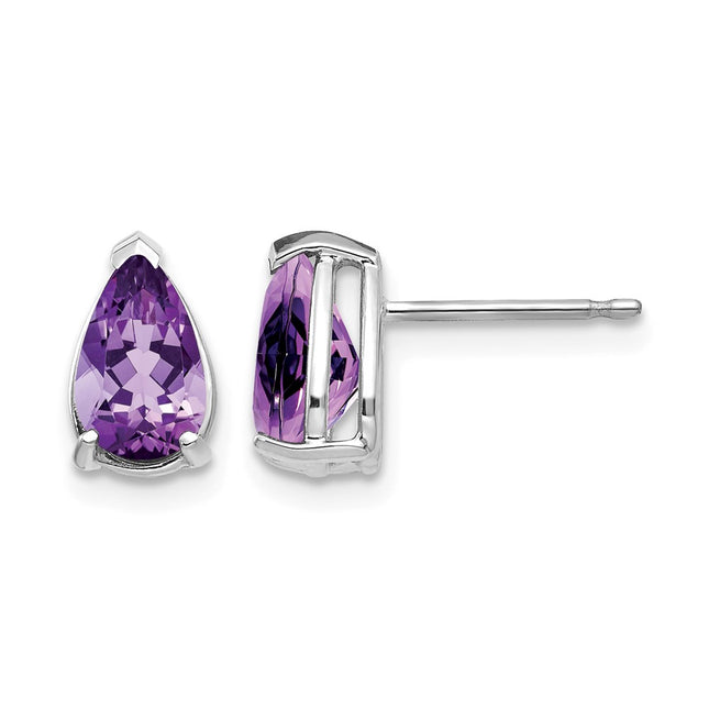 14k White Gold Pear Amethyst Earrings, 9 x 5mm