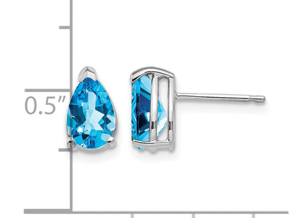 14K white gold blue topaz earrings, further view