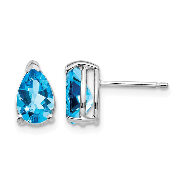 14k White Gold Pear Blue Topaz Earrings, 9 x 5mm