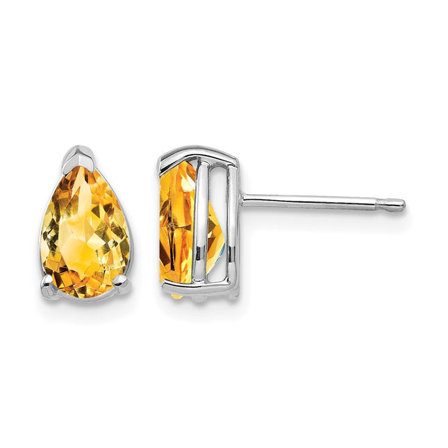 14k White Gold Pear Citrine Earrings, 9 x 5mm