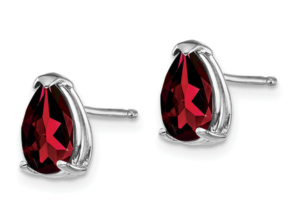 14k White Gold Garnet Pear Stud Earrings, 9 x 5mm