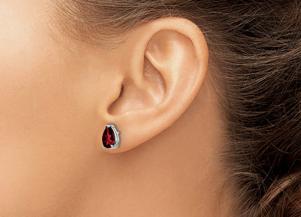 14k White Gold Garnet Pear Stud Earrings, 9 x 5mm