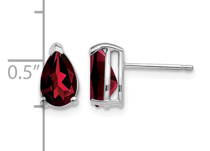 14k White Gold Garnet Pear Stud Earrings, 9 x 5mm