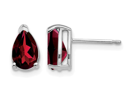 14k White Gold Garnet Pear Stud Earrings, 9 x 5mm