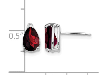 14K white gold garnet earrings, further view