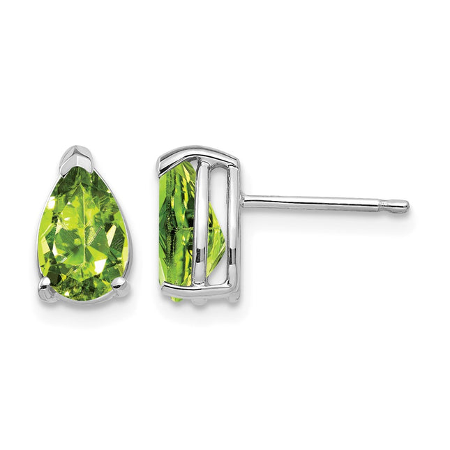 14k White Gold Pear Peridot Earrings, 9 x 5mm