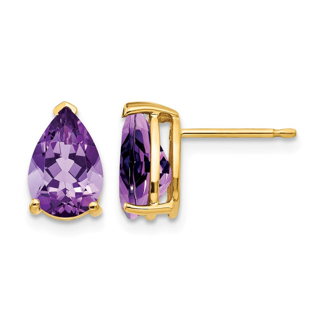 14k Pear Amethyst Earrings, 10 x 6mm