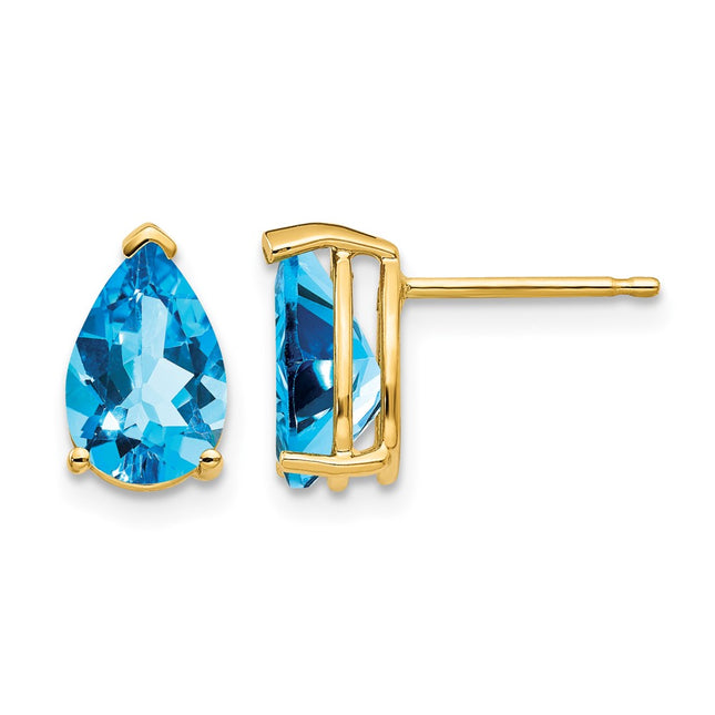14k Pear Blue Topaz Earrings, 10 x 6mm