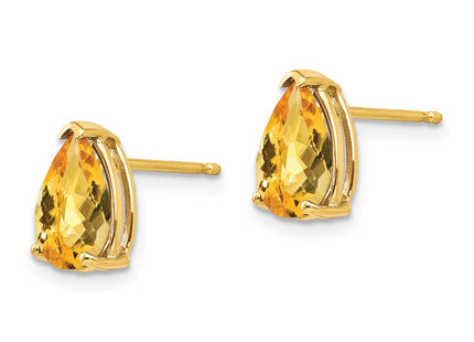 14k Pear Citrine Checker Earrings (Style XE82CC)