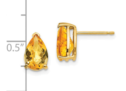 14k Pear Citrine Checker Earrings (Style XE82CC)