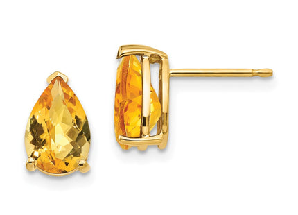 14k Pear Citrine Checker Earrings (Style XE82CC)