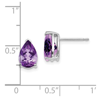 14K White Gold 9x6 Amethyst Pear Stud Earrings