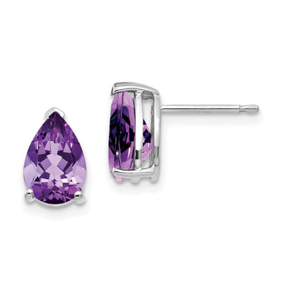 14K White Gold 9x6 Amethyst Pear Stud Earrings