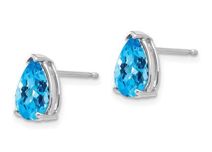 14k White Gold Pear Blue Topaz Checker Earrings (Style XE82WBC)