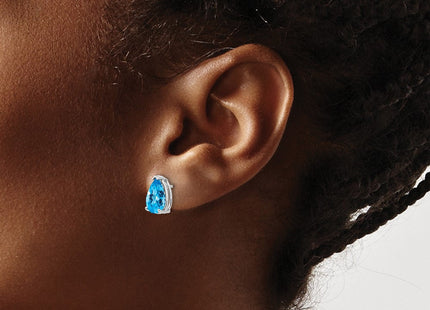 14k White Gold Pear Blue Topaz Checker Earrings (Style XE82WBC)