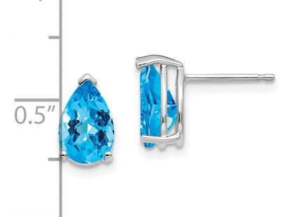 14k White Gold Pear Blue Topaz Checker Earrings (Style XE82WBC)