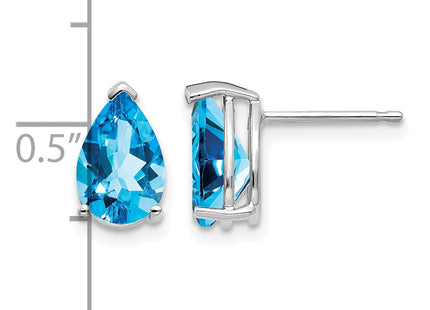 14k White Gold Blue Topaz Earrings, 10 x 6mm
