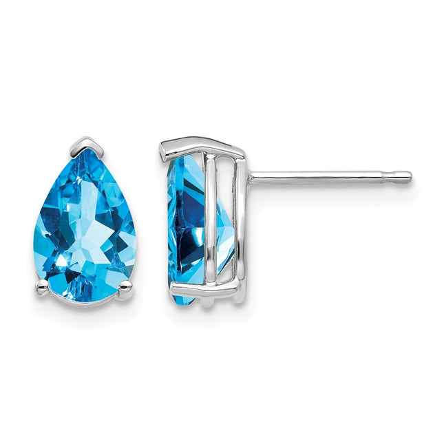 14k White Gold Blue Topaz Earrings, 10 x 6mm