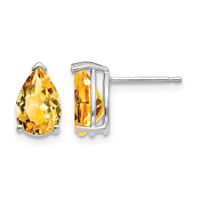 14k White Gold Pear Citrine Earrings, 10 x 6mm