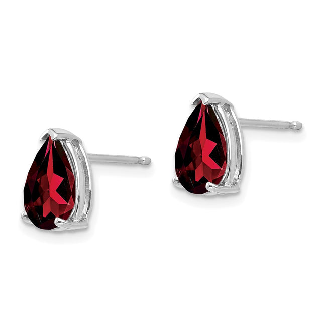 14k White Gold Pear Garnet Earrings, 10 x 6mm