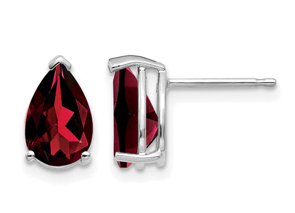 14k White Gold Pear Garnet Earrings, 10 x 6mm