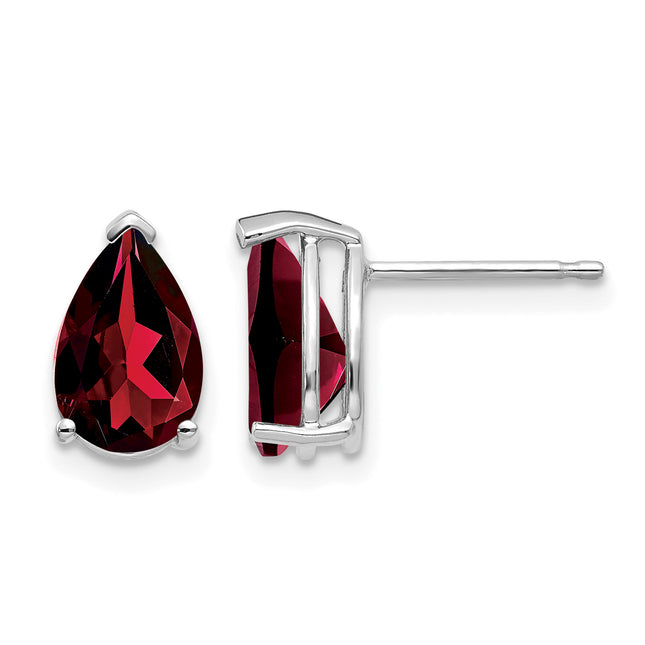 14k White Gold Pear Garnet Earrings, 10 x 6mm