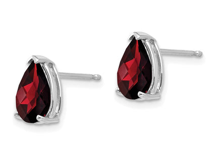14k White Gold Pear Garnet Checker Earrings (Style XE82WGC)