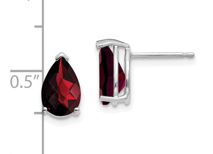 14k White Gold Pear Garnet Checker Earrings (Style XE82WGC)