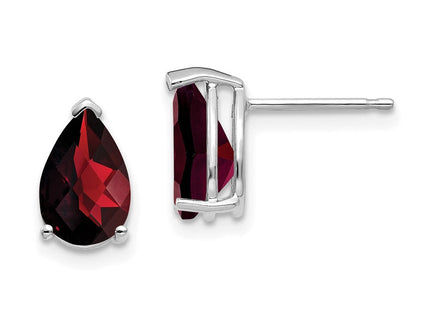 14k White Gold Pear Garnet Checker Earrings (Style XE82WGC)