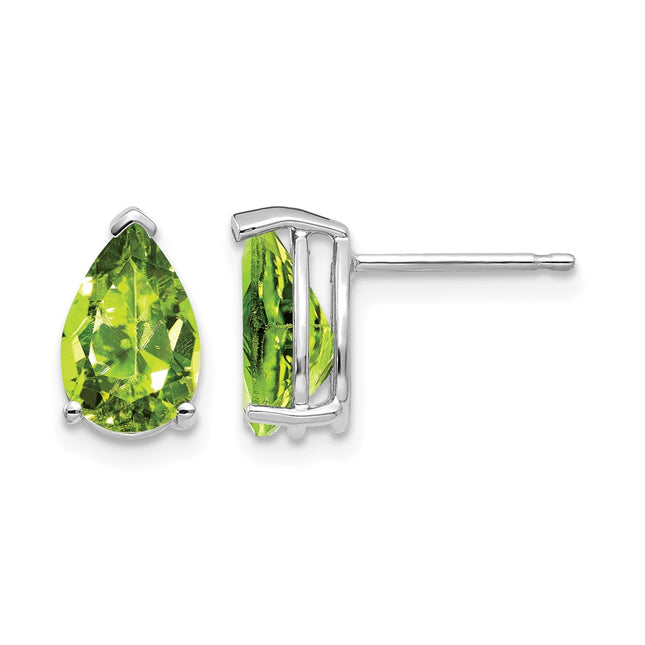 14k White Gold Pear Peridot Earrings, 10 x 6mm