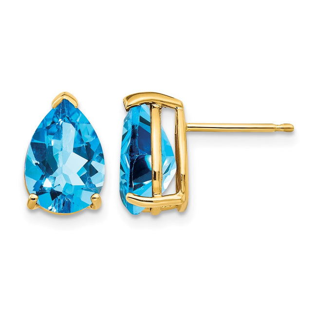 14k Pear Blue Topaz Earrings, 12 x 7mm