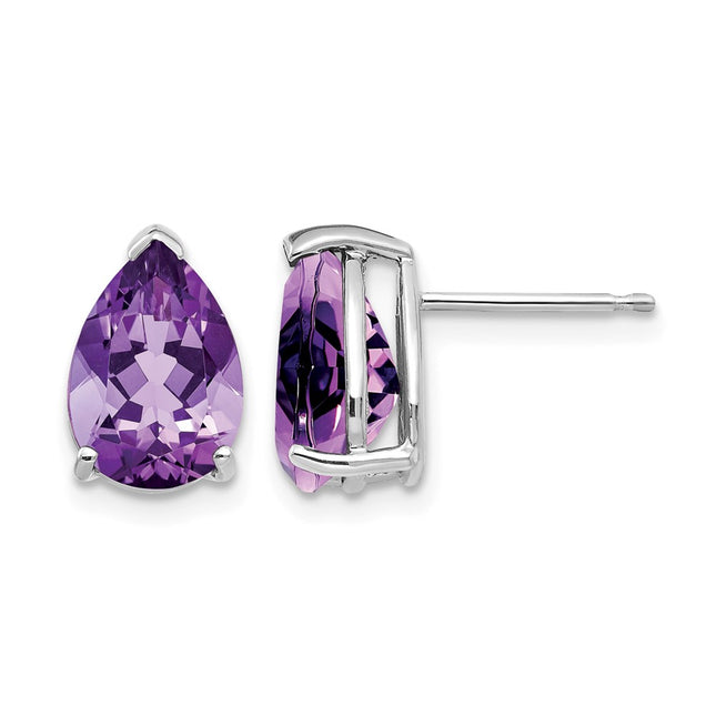 14k White Gold Amethyst Pear Stud Earrings, 11 x 7mm