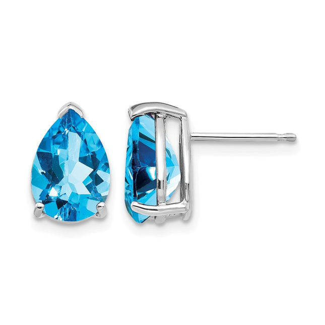 14k White Gold Pear Blue Topaz Earrings, 11 x 7mm