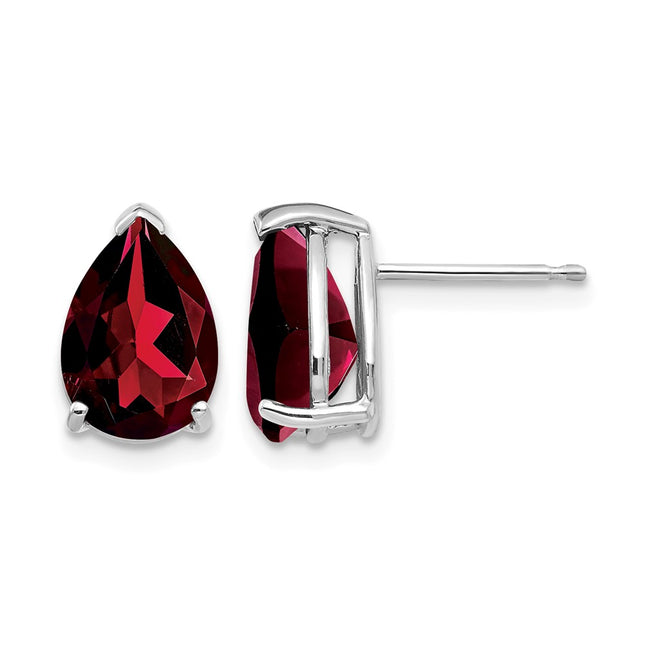 14k White Gold Pear Garnet Earrings, 11 x 7mm