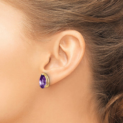 14K Amethyst Pear Stud Earrings