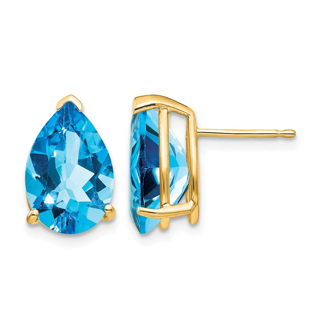 14k Pear Blue Topaz Earrings, 13 x 8mm